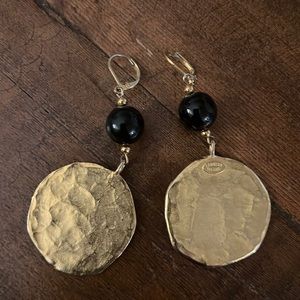 Gold earrings with black beads